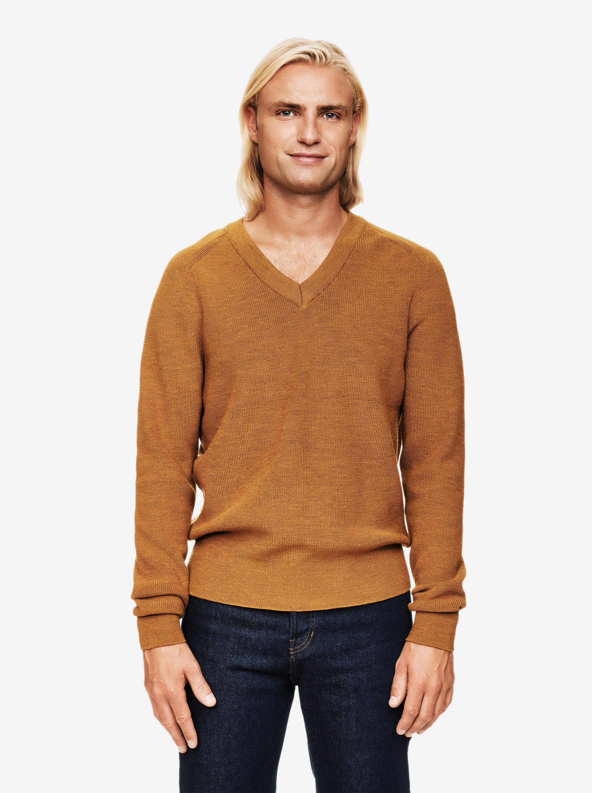 Teym - V-Neck - The Merino Sweater - Men - Mustard - 1