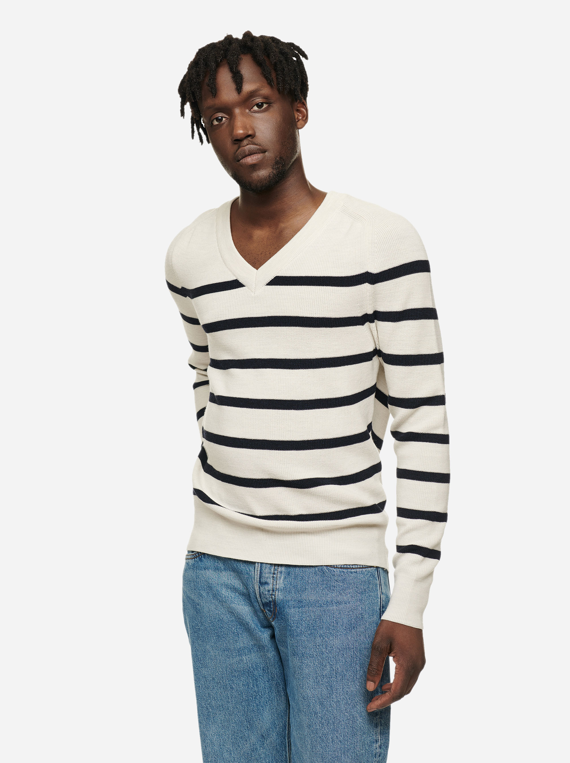 Teym - V-Neck - The Merino Sweater - Men - Striped - 1