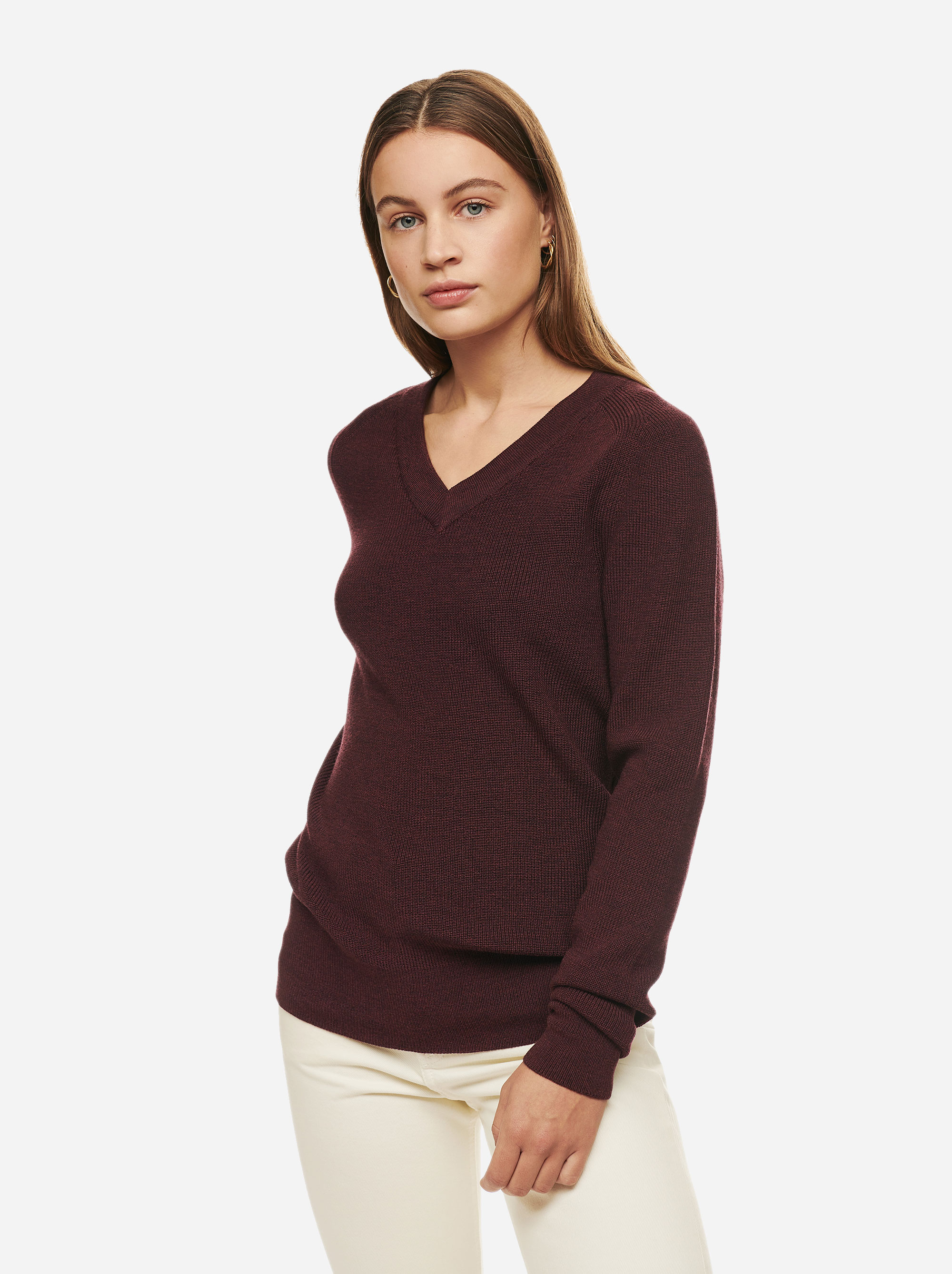 Teym - V-Neck - The Merino Sweater - Women - Burgundy - 1