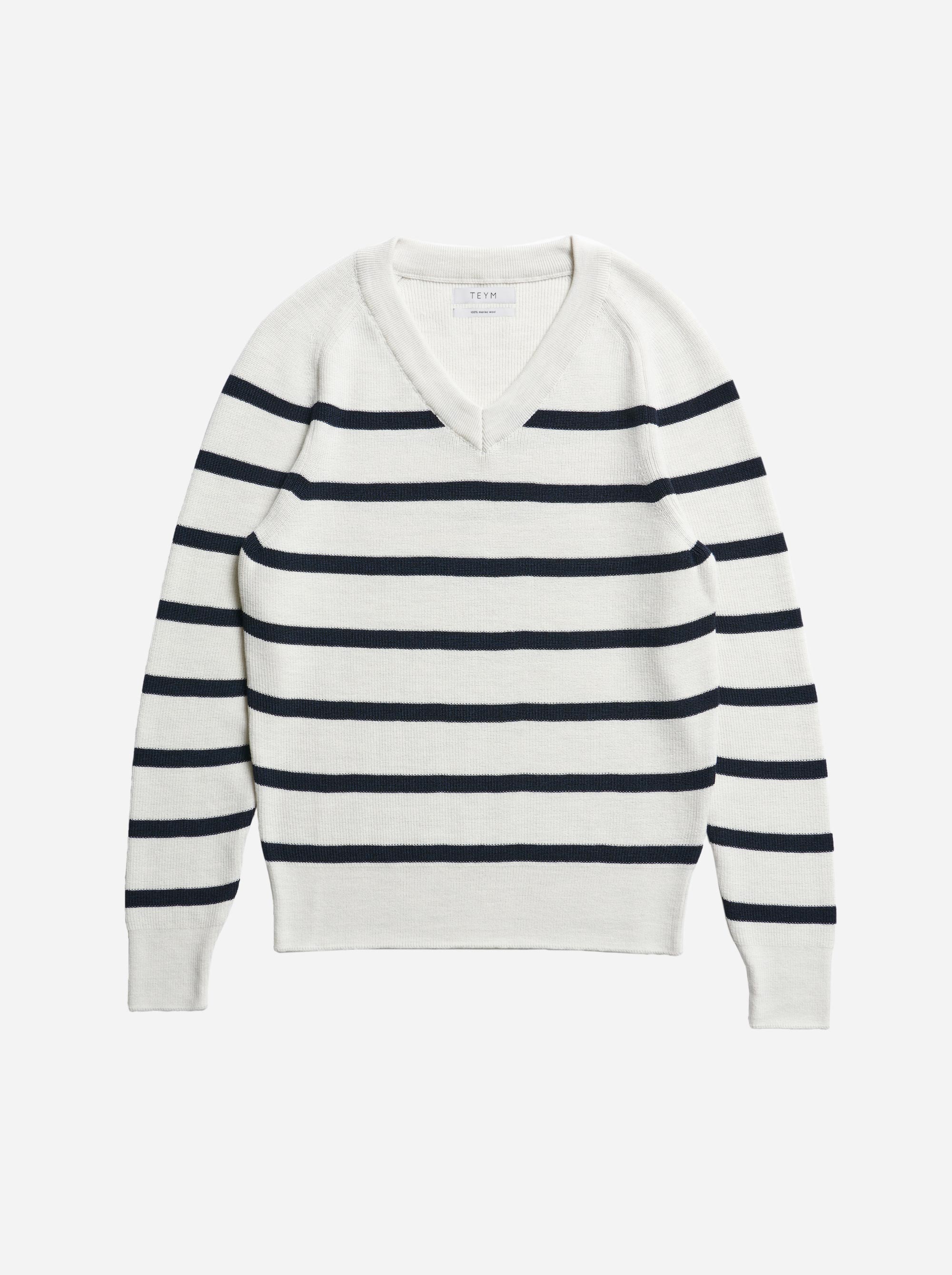 Teym - V-Neck - The Merino Sweater - Women - Striped - 4