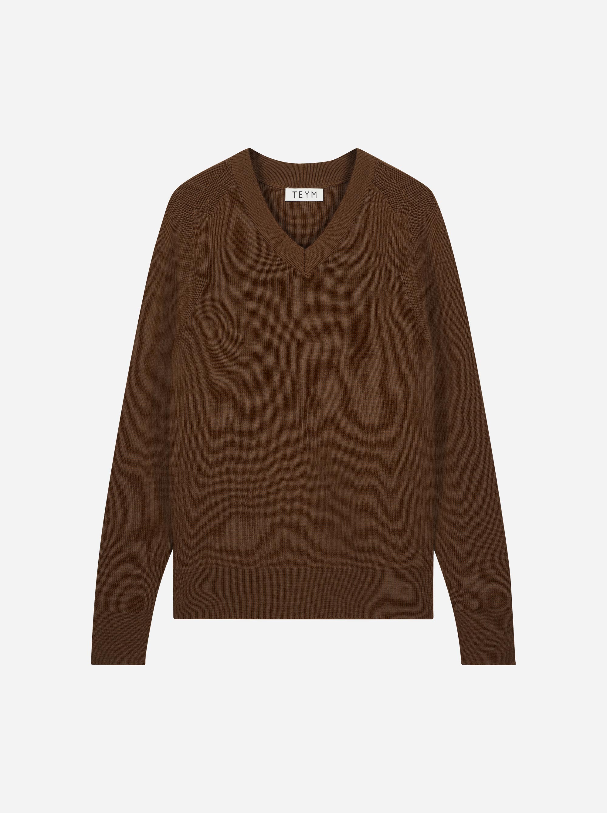 Teym_Merino-Sweater-V-Neck_Dark_Brown_front_1